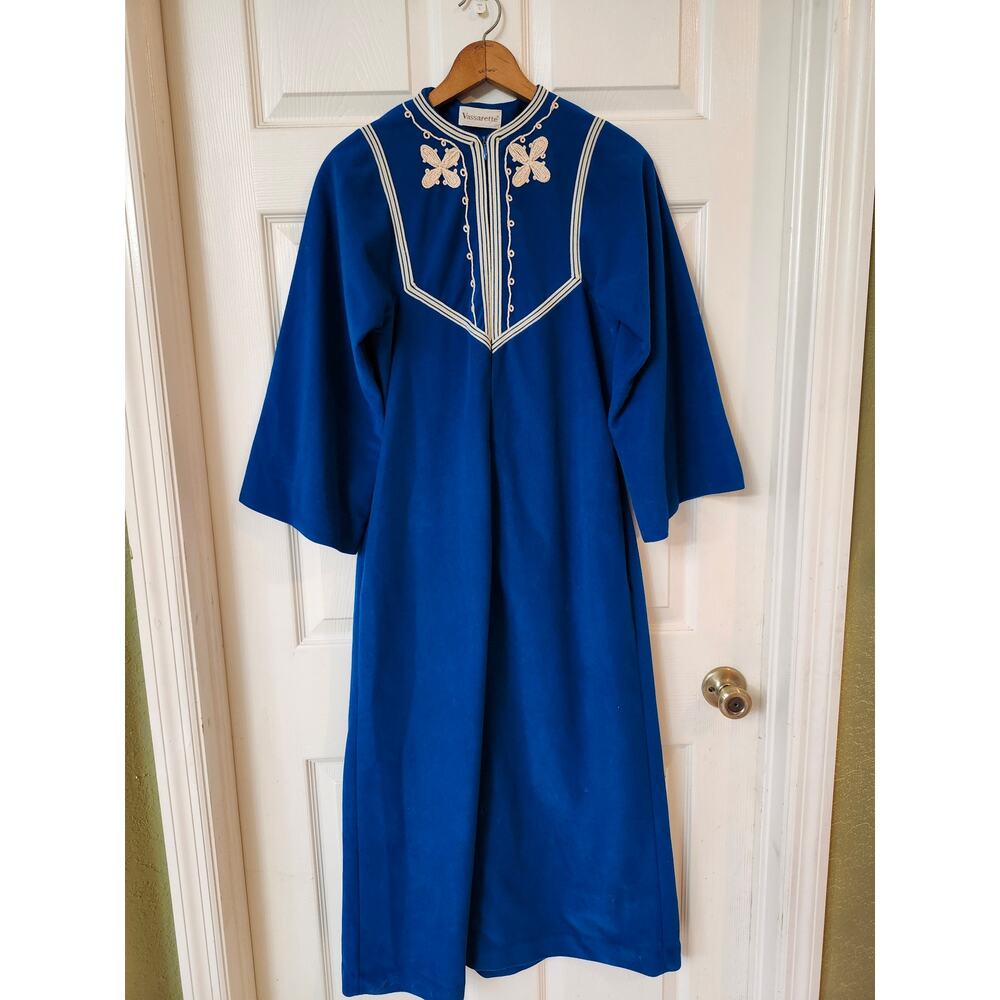 Vintage Vassarette house coat robe fleece blue size xs petite